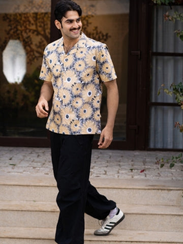 half sleeve Indian Hand Block Print Shirt Vintage Floral Vibe Design Shirt 100% Cotton Fabric