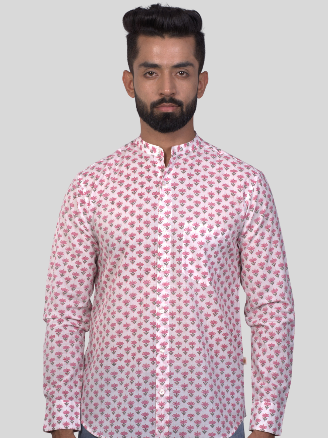 Full Sleeve Indian Hand Block Print Shirt Pink Buti Small Design Shirt 100% Cotton Fabric