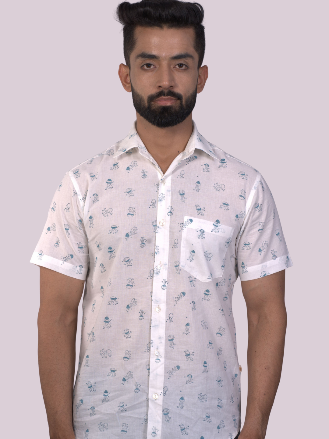 half sleeve Indian Hand Block Print Shirt Jelly Fish Design Shirt 100% Cotton Fabric