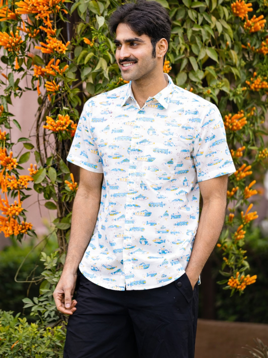 half sleeve Indian Hand Block Print Shirt Ocean Journey Design Shirt 100% Cotton Fabric