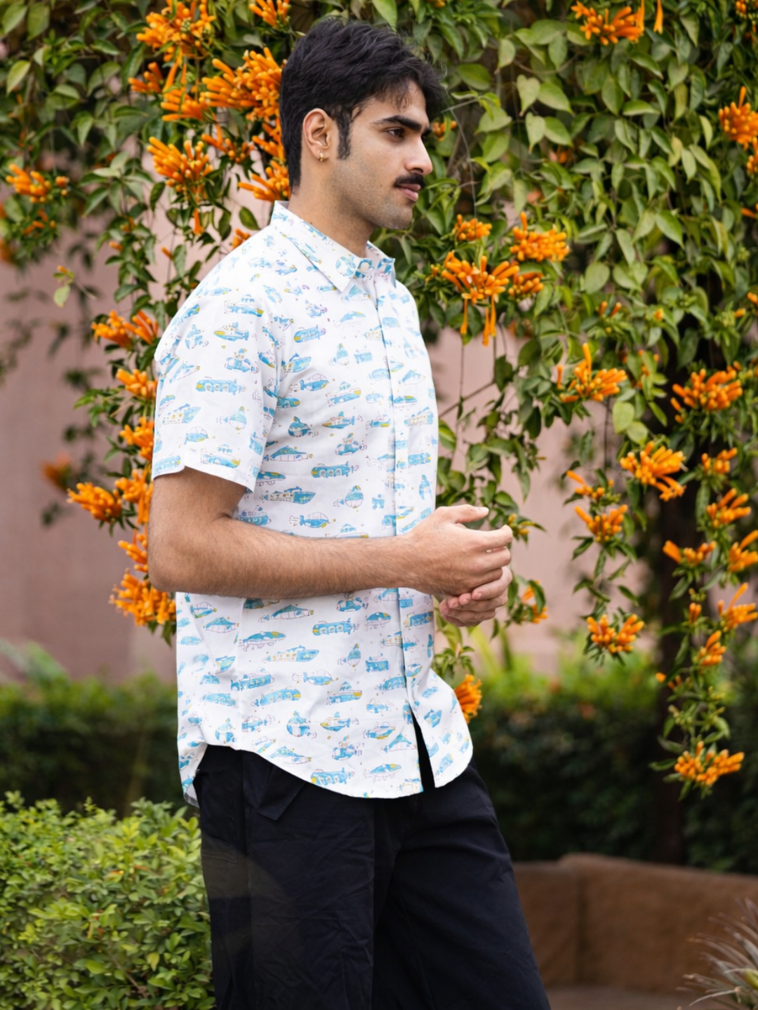 half sleeve Indian Hand Block Print Shirt Ocean Journey Design Shirt 100% Cotton Fabric