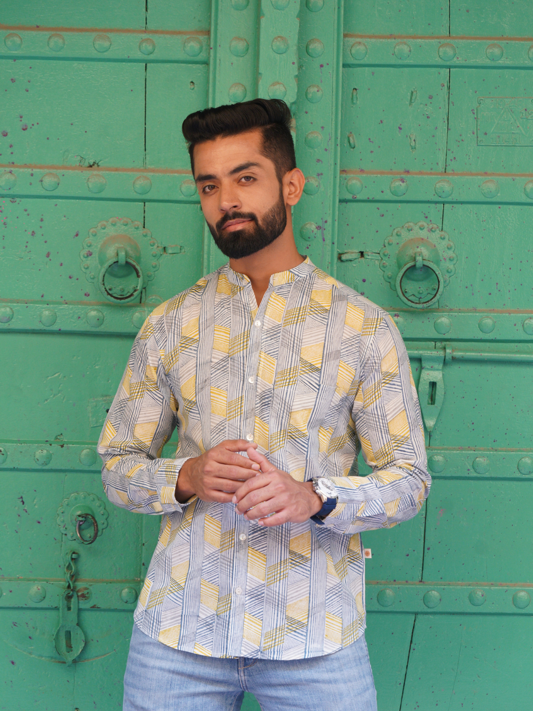 Full Sleeve Indian Hand Block Print Shirt Game of Line Retro Design Shirt 100% Cotton Fabric