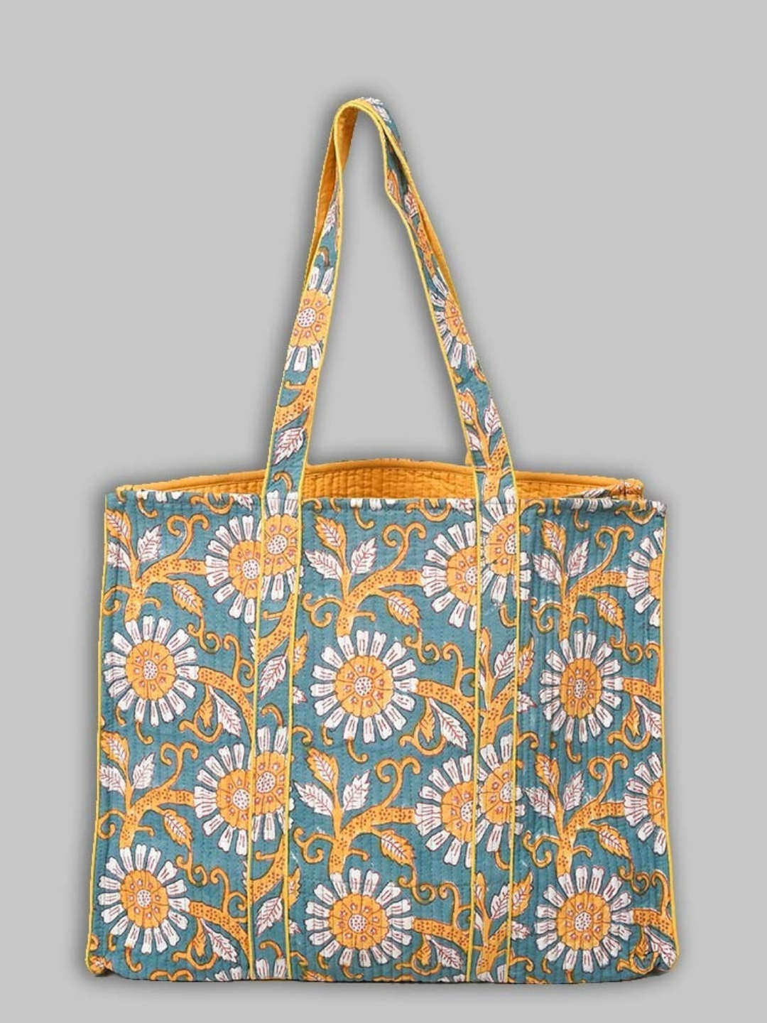 Cotton Hand Bag, Teal Marigold Heritage Tote Bags, Women hand bags, Tote bags for Girls, Fashion Tote bags, Printed Tote Bags