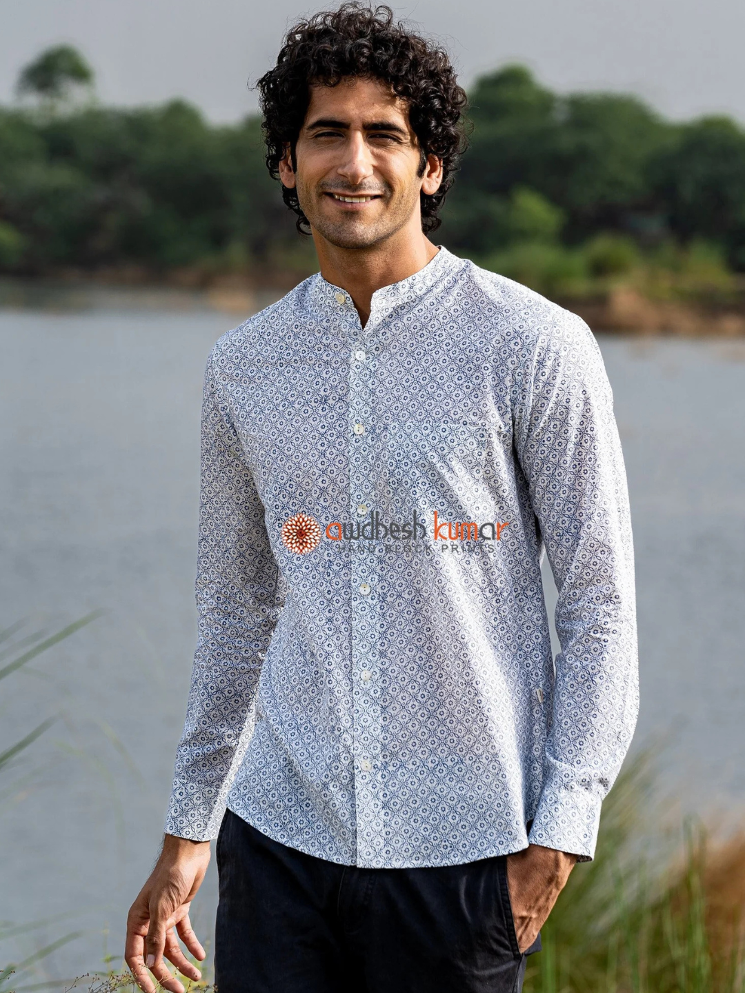 Full Sleeve Indian Hand Block Print Shirt Mini Diamond Blockprint Shirt 100% Cotton Fabric