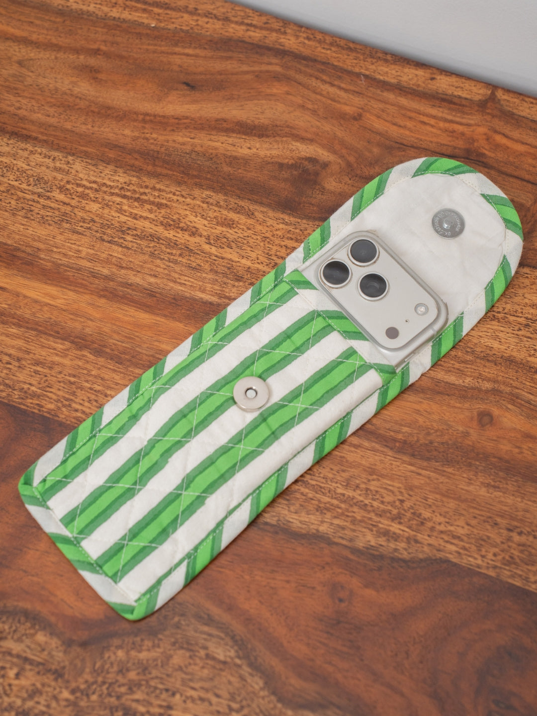 Botanical Green Stripe Quilted Pouch Sunglass Cover