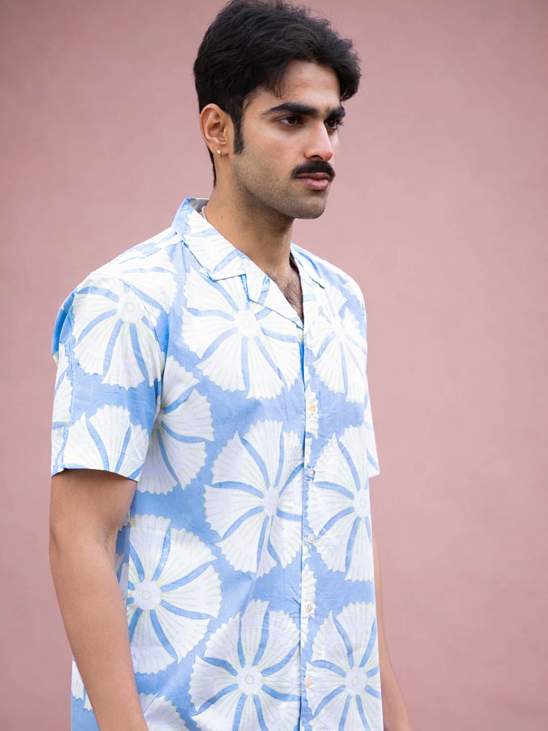half sleeve Indian Hand Block Print Shirt Jaipur Sea Flower Print Shirt 100% Cotton Fabric