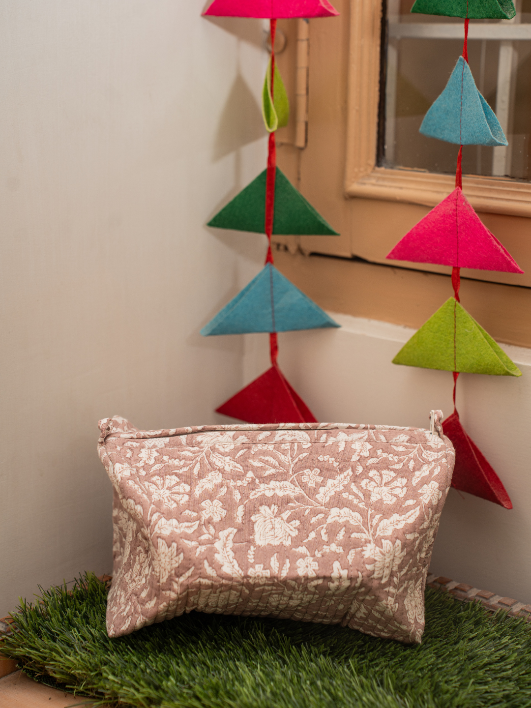 Awdhesh Kumar Blush Vine Organizer Cotton Hand Block Printed Toiletry Bags for Women