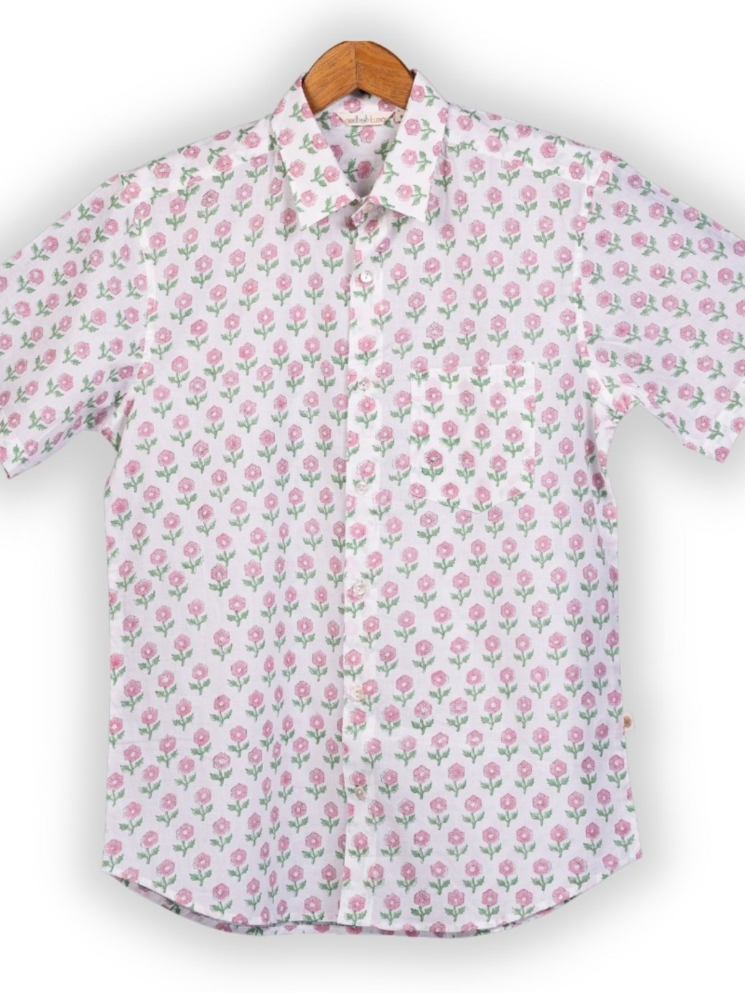 half sleeve Indian Pink Floral Buta Print Shirt Jharokha Design Shirt 100% Cotton Fabric
