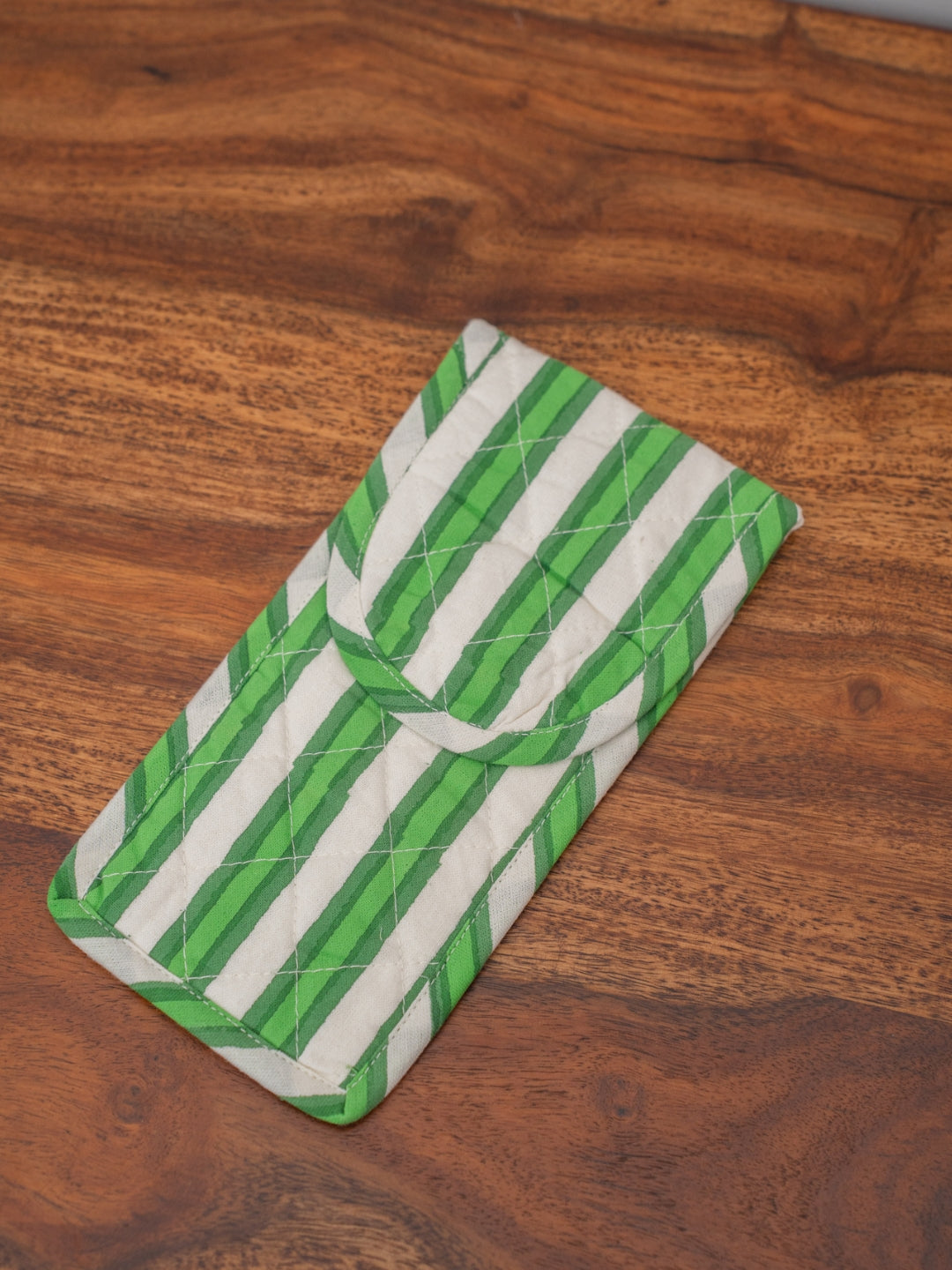 Botanical Green Stripe Quilted Pouch Sunglass Cover