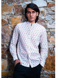 Full Sleeve Indian Hand Block Print Shirt Blush Bloom Print Mandarin Collar Shirt 100% Cotton Fabric