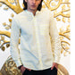 Full Sleeve Indian Hand Block Print Shirt Golden Dot Print Mandarin Shirt 100% Cotton Fabric