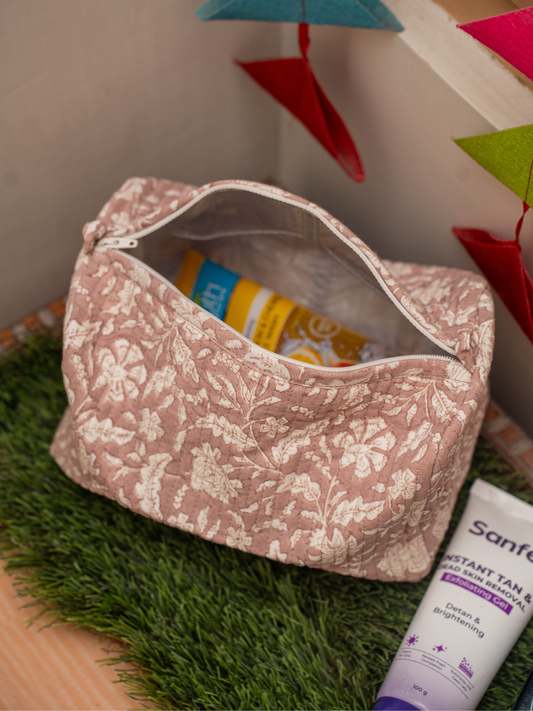 Awdhesh Kumar Blush Vine Organizer Cotton Hand Block Printed Toiletry Bags for Women