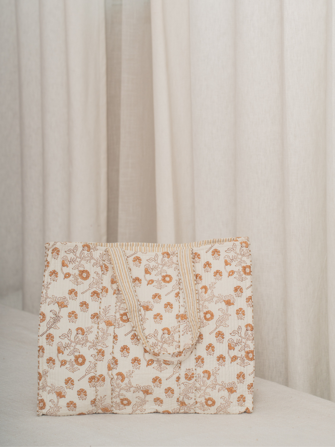 Awdhesh Kumar Rustic Flower Vine Cotton Hand Block Printed Tote Bag for Women