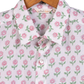 half sleeve Indian Pink Floral Buta Print Shirt Jharokha Design Shirt 100% Cotton Fabric