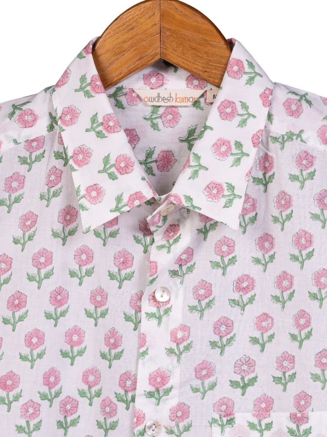 half sleeve Indian Pink Floral Buta Print Shirt Jharokha Design Shirt 100% Cotton Fabric