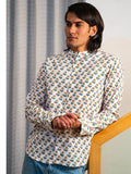 Full Sleeve Indian Hand Block Print Shirt Sunflower Buti Print Mandarin Collar Shirt 100% Cotton Fabric