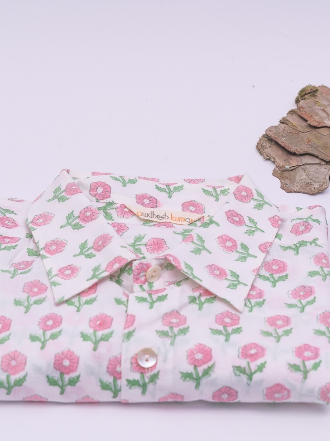 half sleeve Indian Pink Floral Buta Print Shirt Jharokha Design Shirt 100% Cotton Fabric