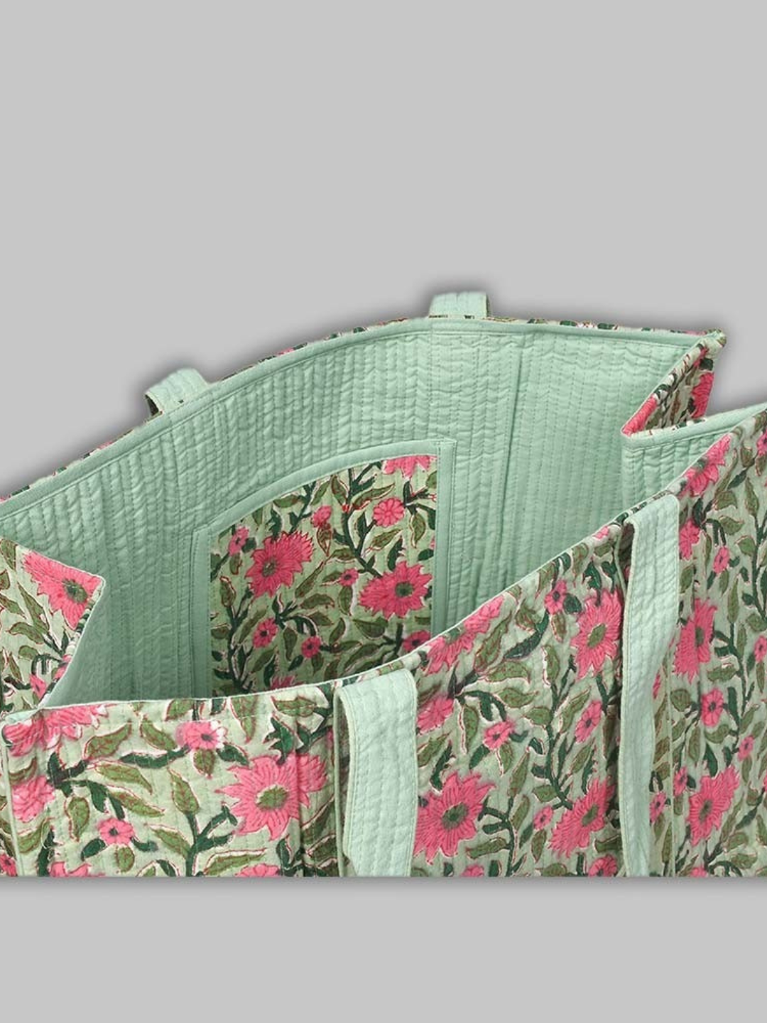 Cotton Hand Bag, Blossom Meadow Quilted Tote Bags, Women hand bags, Tote bags for Girls, Fashion Tote bags, Printed Tote Bags