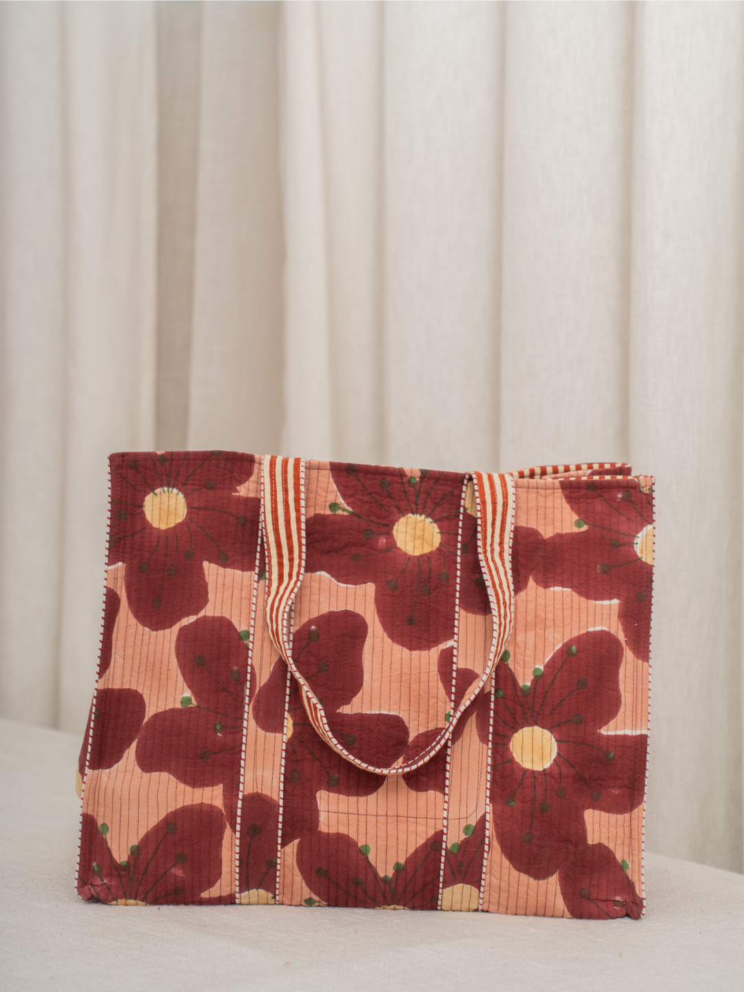 Awdhesh Kumar Vintage Crimson Cotton Hand Block Printed Tote Bag for Women