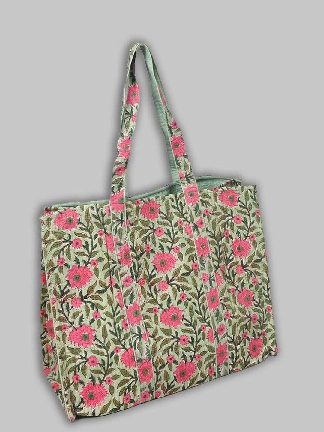Cotton Hand Bag, Blossom Meadow Quilted Tote Bags, Women hand bags, Tote bags for Girls, Fashion Tote bags, Printed Tote Bags
