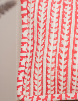 Coral Red Leafy Linear Print Frame Pouch Cotton Hand Block Printed