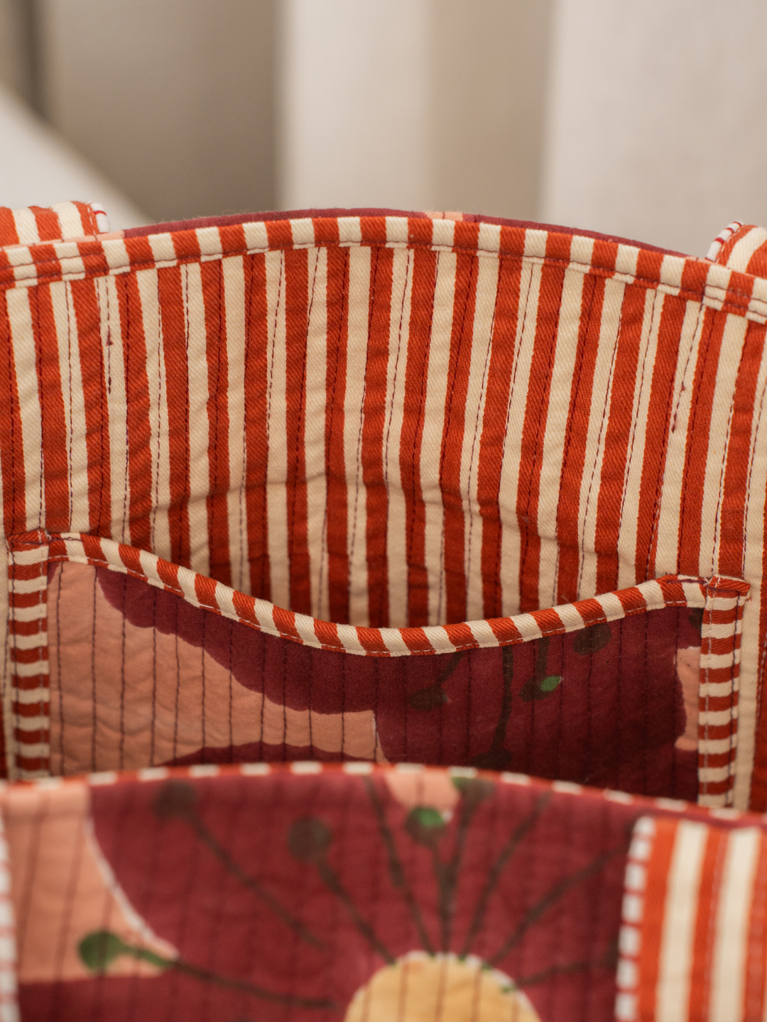 Awdhesh Kumar Vintage Crimson Cotton Hand Block Printed Tote Bag for Women
