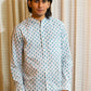 Full Sleeve Indian Hand Block Print Shirt Azure Geometric Buti Print Mandarin Shirt 100% Cotton Fabric