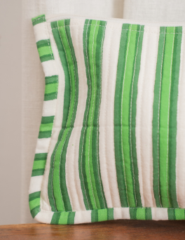 Fresh Green Vertical Striped Print Frame Pouch Cotton Hand Block Printed