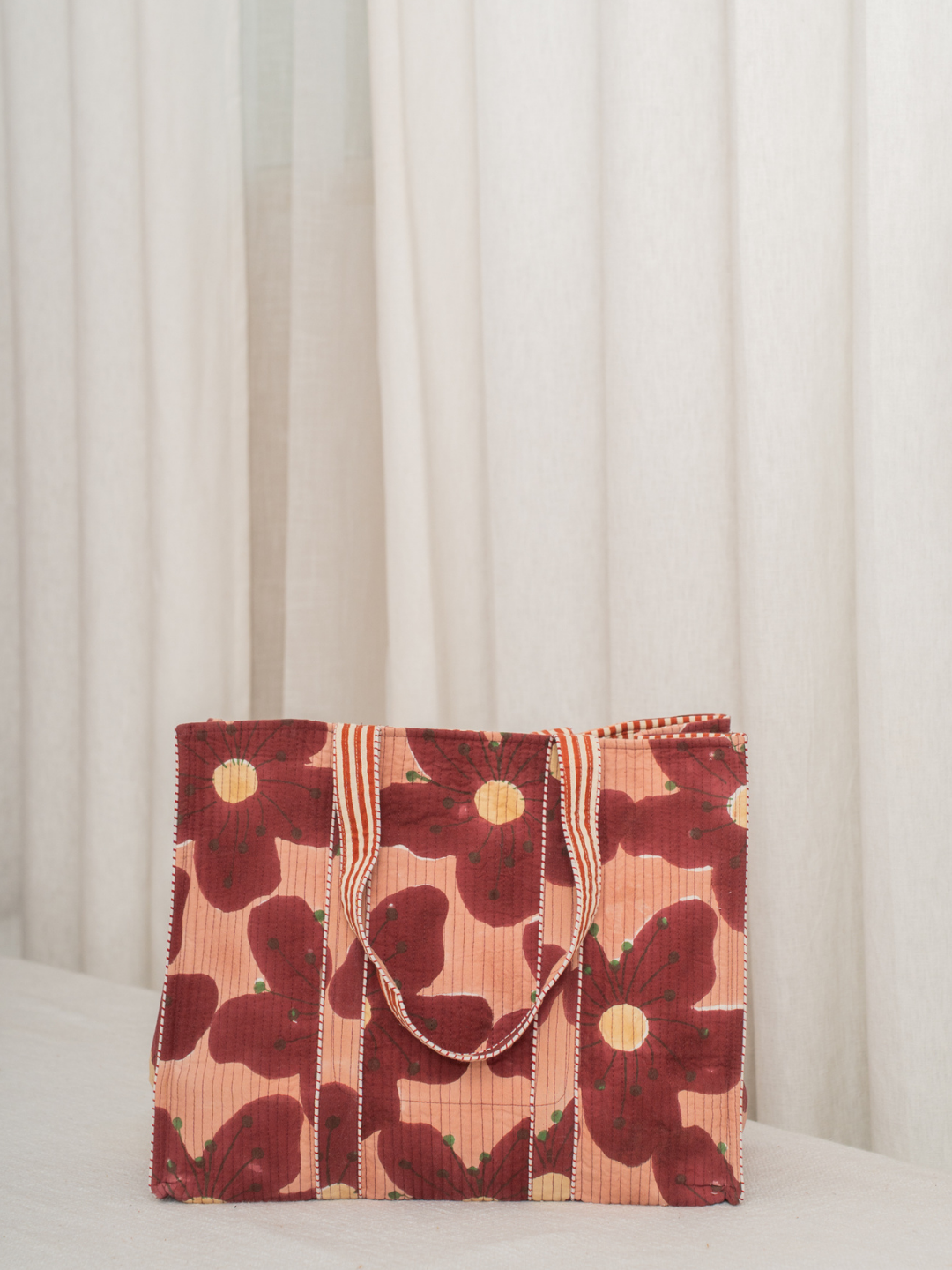 Awdhesh Kumar Vintage Crimson Cotton Hand Block Printed Tote Bag for Women