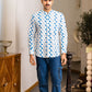 Full Sleeve Indian Hand Block Print Shirt Stylish White & Blue Printed Casual Shirt 100% Cotton Fabric