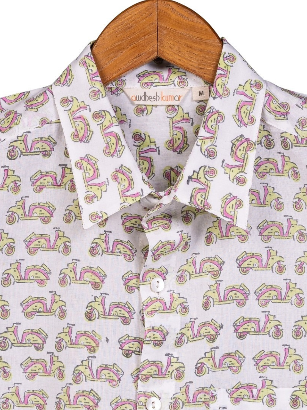 Short Sleeve Indian Classic Ride Motif Cotton Shirt 100% Cotton Fabric