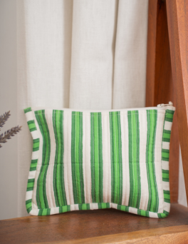 Fresh Green Vertical Striped Print Frame Pouch Cotton Hand Block Printed
