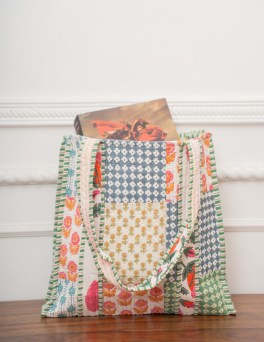 Vintage Garden Block Print Mosaic Tile Bag Cotton Hand Block Printed Tote Bag