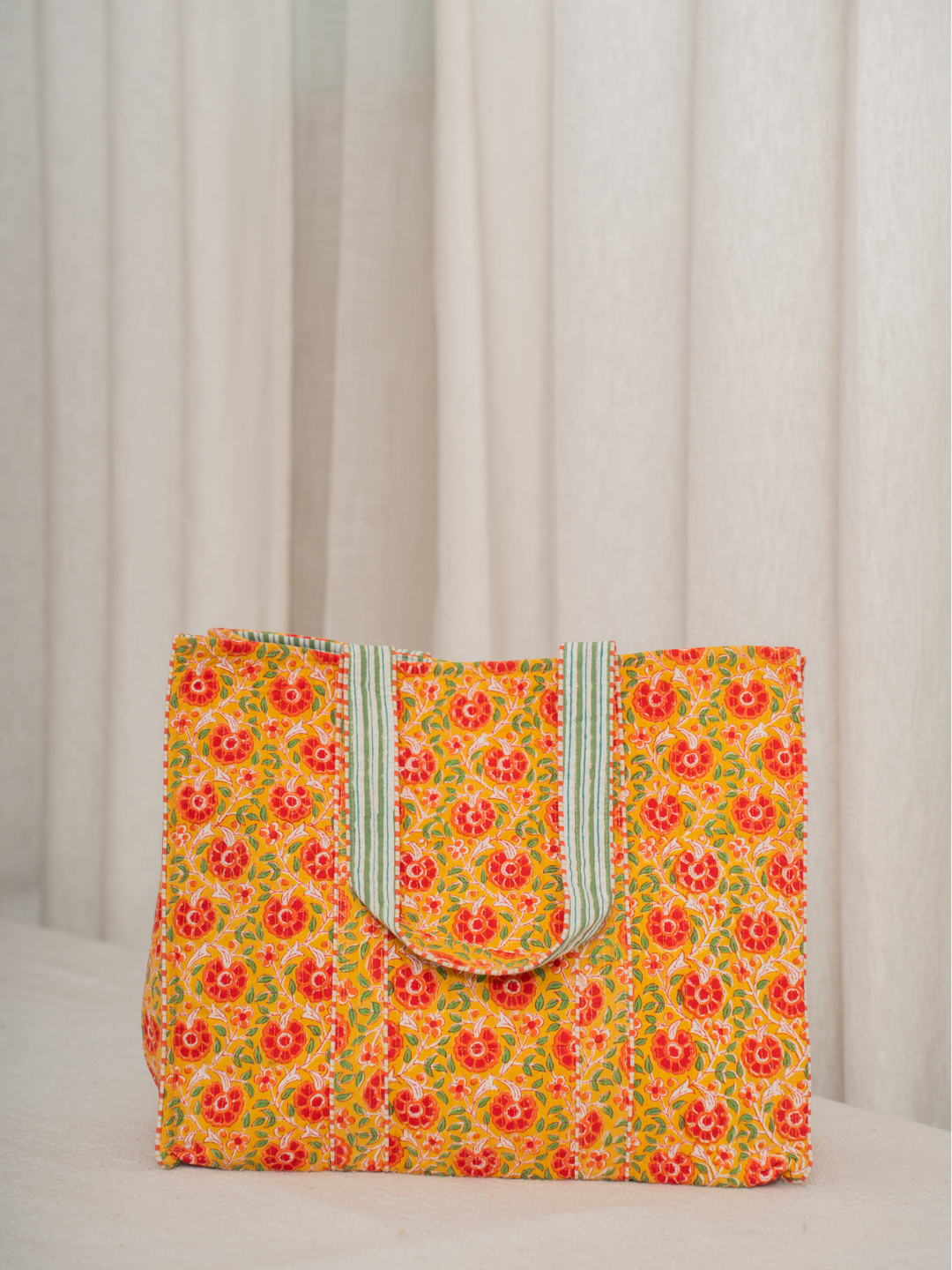 Awdhesh Kumar Sunlit Floral Cotton Hand Block Printed Tote Bag for Women