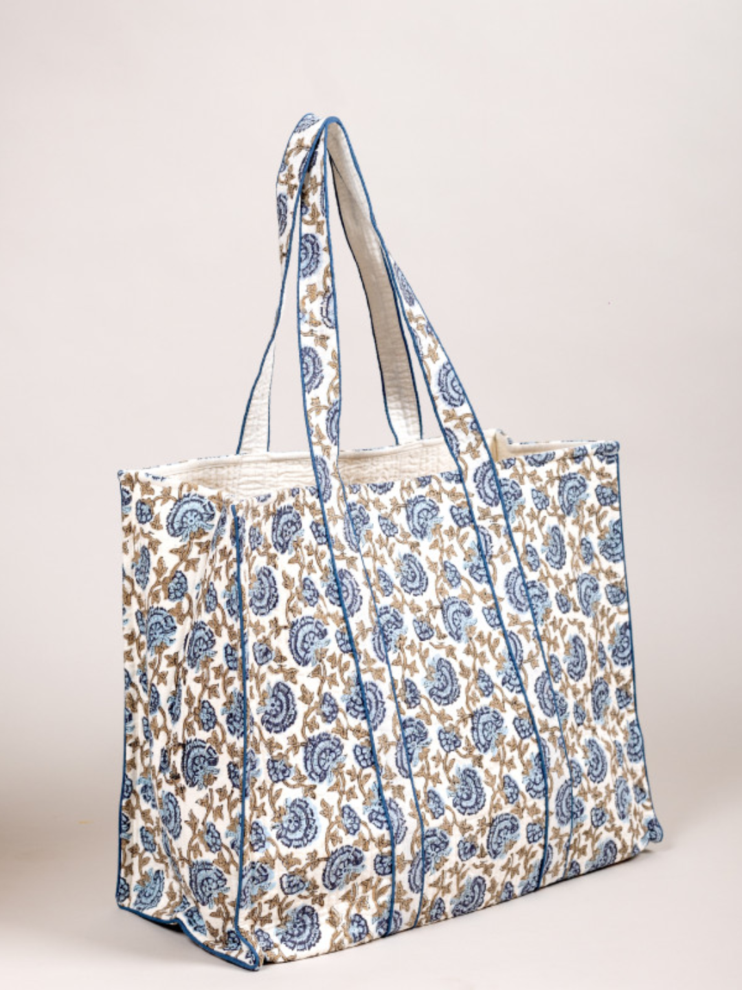 Cotton Hand Bag, Azure Heritage Quilted Tote Bags, Women hand bags, Tote bags for Girls, Fashion Tote bags, Printed Tote Bags