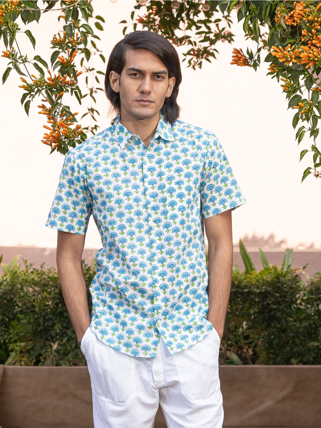 half sleeve Indian Hand Block Print Shirt Jaipur Fresh Floral Vibe Shirt 100% Cotton Fabric