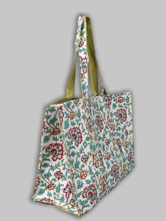 Cotton Hand Bag, Ivory Fern Blossom Tote Bags, Women hand bags, Tote bags for Girls, Fashion Tote bags, Printed Tote Bags
