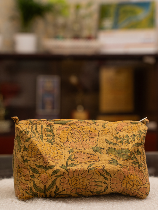Awdhesh Kumar Saffron Garden Cotton Hand Block Printed Toiletry Bags for Women