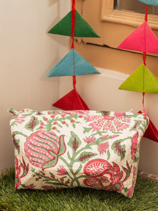 Awdhesh Kumar Lotus Trail Pouch Cotton Hand Block Printed Toiletry Bags for Women