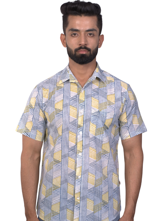 half sleeve Indian Hand Block Print Shirt Game of Line Retro Design Shirt 100% Cotton Fabric