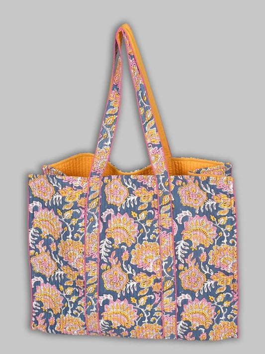 Awdhesh Kumar Saffron Meadow Ethnic Cotton Hand Block Printed Tote Bag for Women