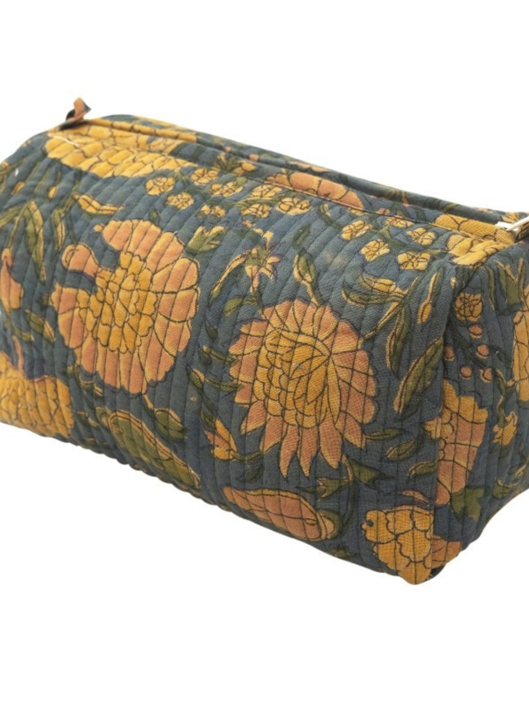 Awdhesh Kumar Vintage Autumn Floral Pouch Cotton Hand Block Printed Toiletry Bags for Women