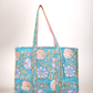 Awdhesh Kumar Aqua Royale Floral Cotton Hand Block Printed Tote Bag for Women