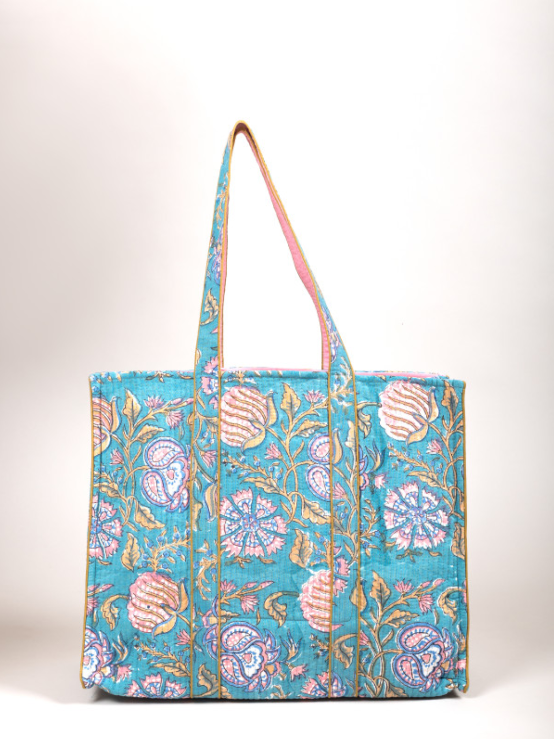 Awdhesh Kumar Aqua Royale Floral Cotton Hand Block Printed Tote Bag for Women