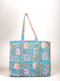 Awdhesh Kumar Aqua Royale Floral Cotton Hand Block Printed Tote Bag for Women