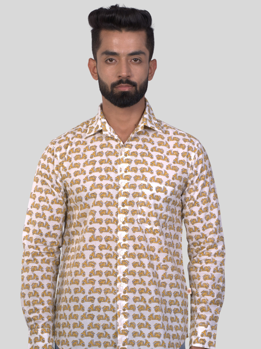 Full Sleeve Indian Hand Block Print Shirt Vespa Scooter Design Shirt 100% Cotton Fabric