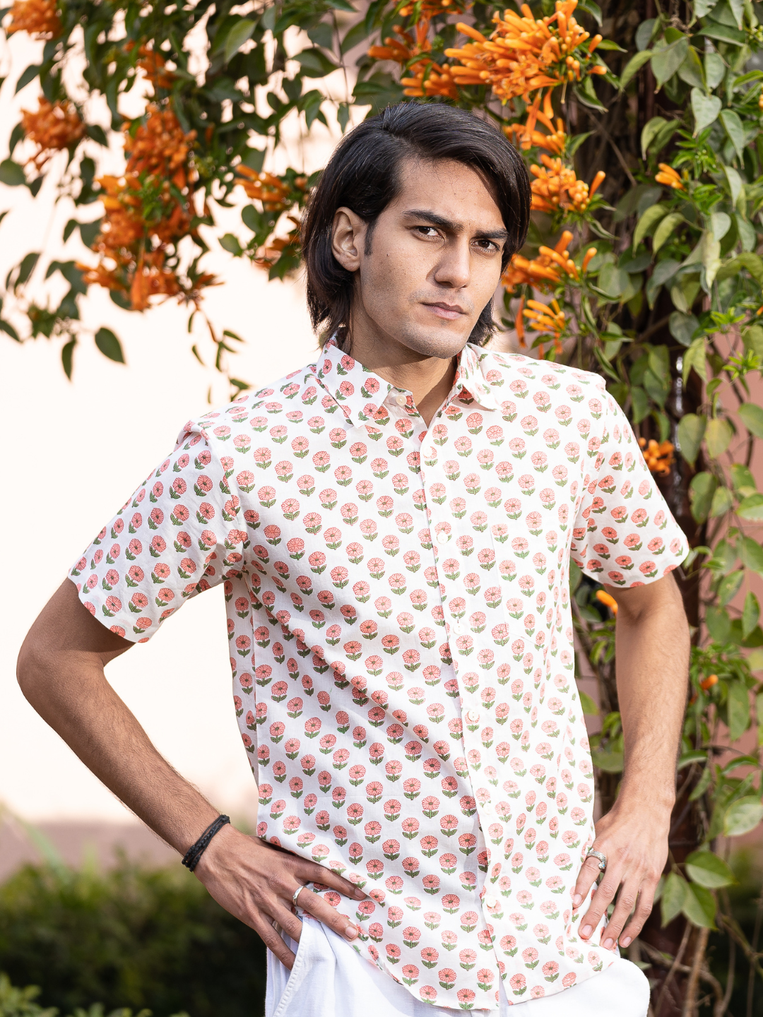 half sleeve Indian Hand Block Print Shirt Jaipur Soft Petal Pattern Shirt 100% Cotton Fabric
