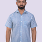 half sleeve Indian Hand Block Print Shirt Gud Jail Cornflower Blue Design Shirt 100% Cotton Fabric