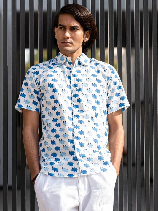 half sleeve Indian Hand Block Print Shirt Jaipur Wildlife Print Shirt 100% Cotton Fabric