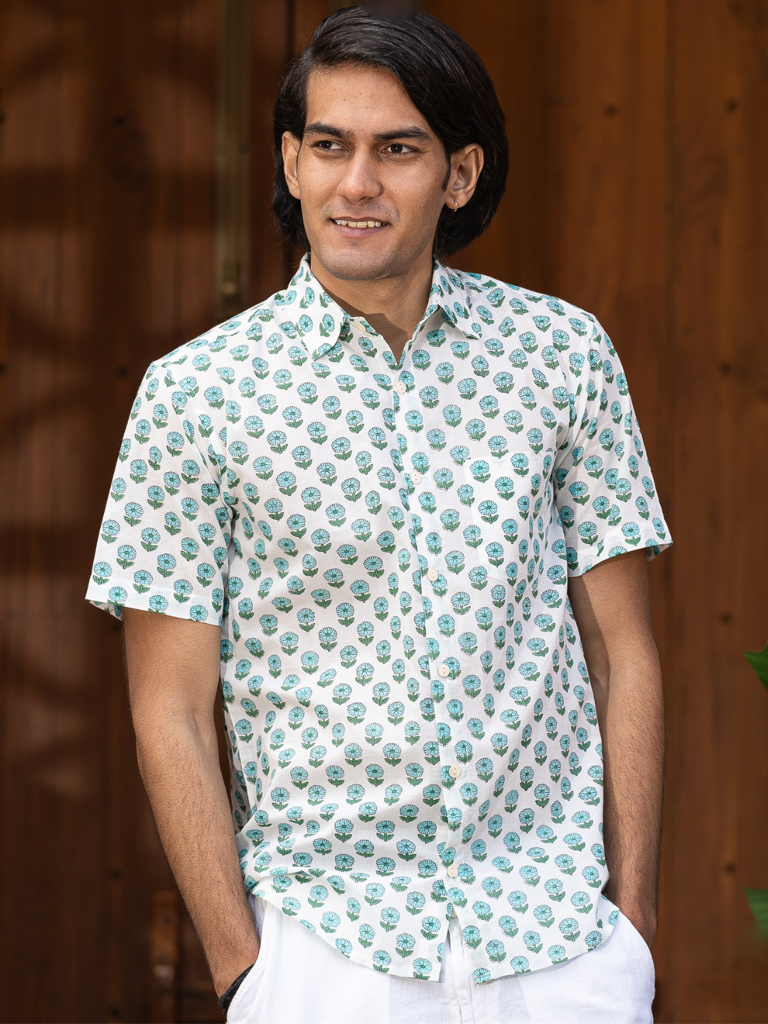 half sleeve Indian Hand Block Print Shirt Jaipur Cool Leaf Charm Shirt 100% Cotton Fabric